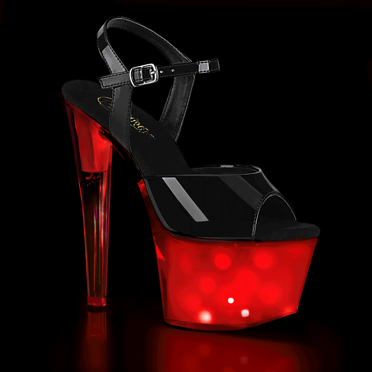Pleasers Discolite-709 - Blk Pat/White Glow