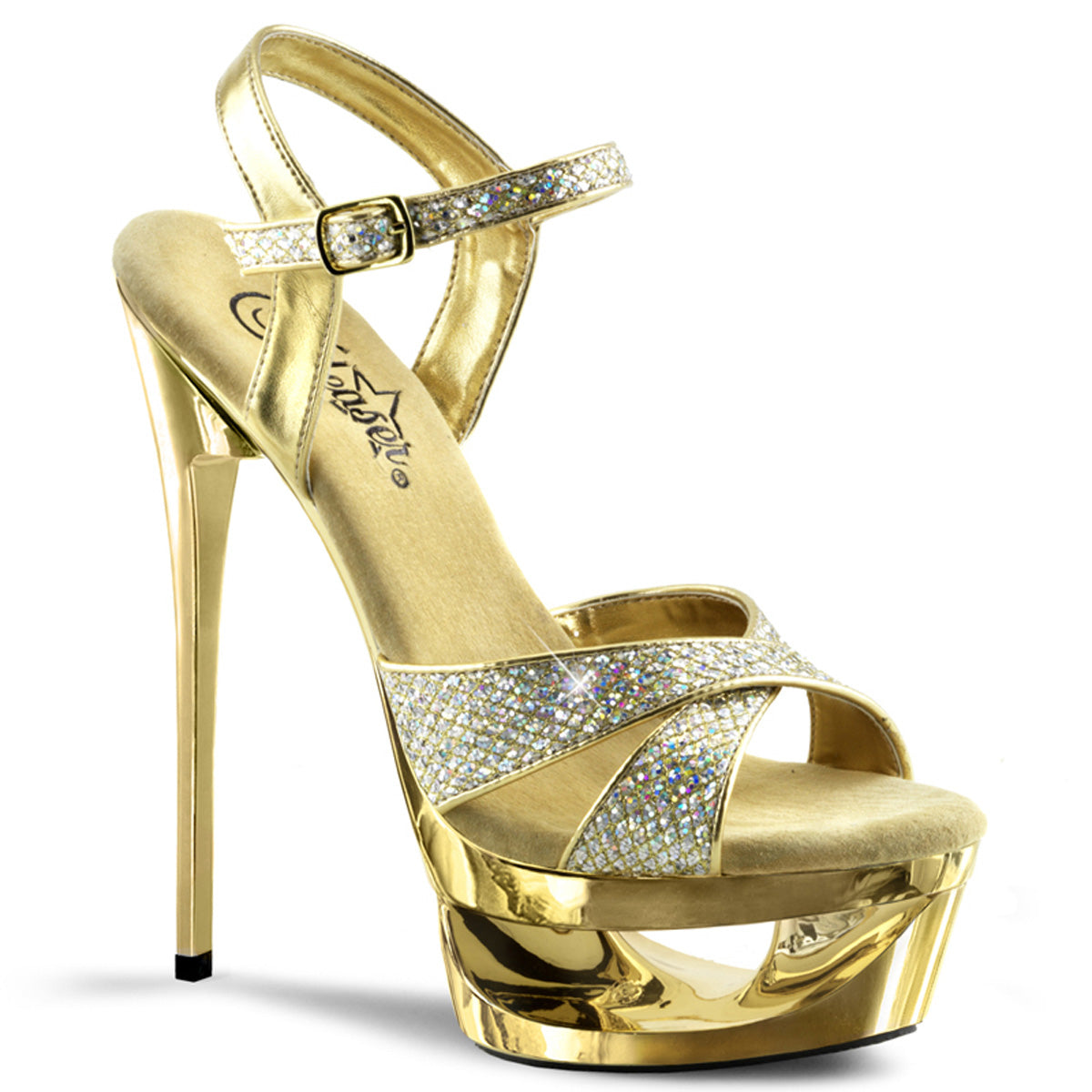Pleasers Eclipse-619G - Gold Multi Gltr/Gold Chrome