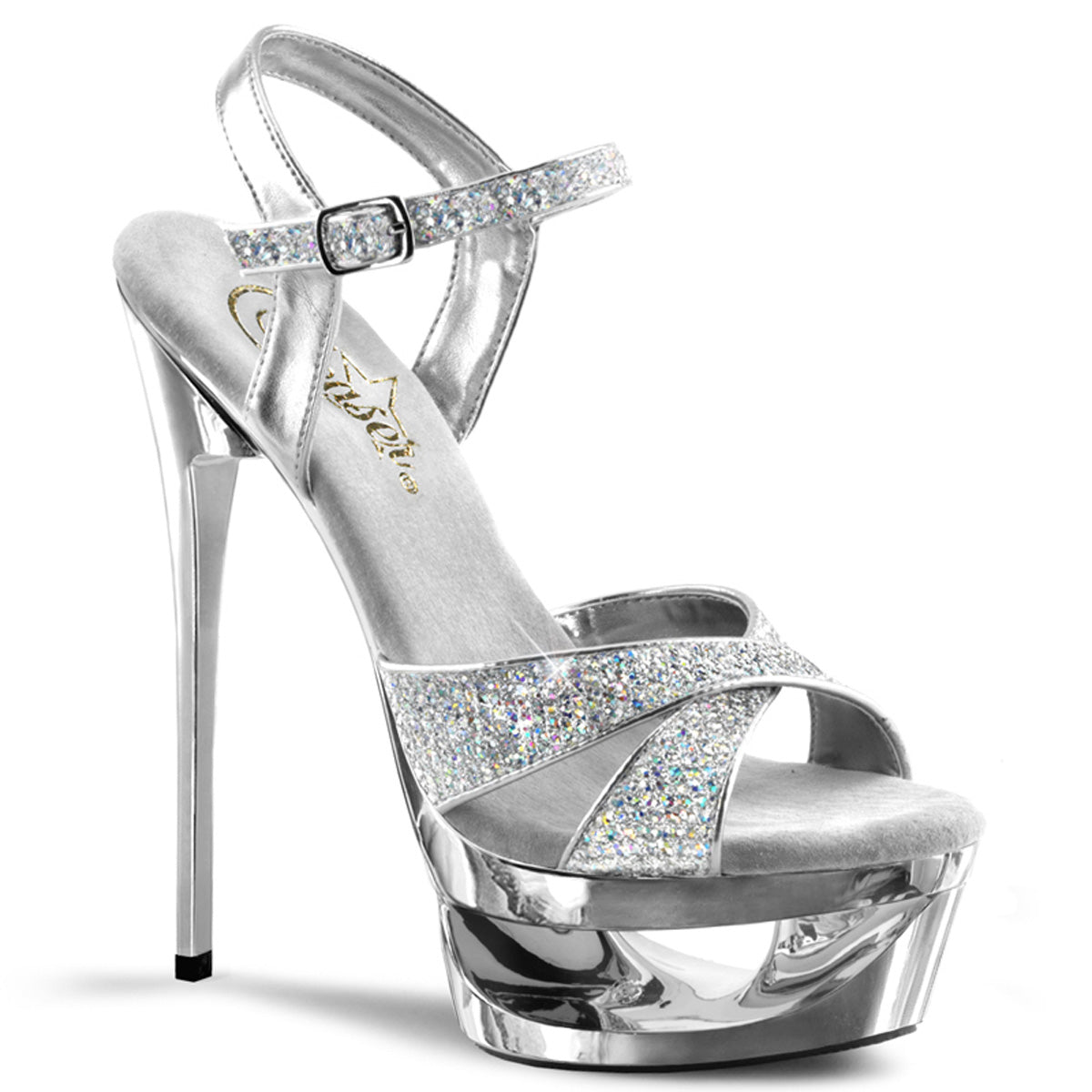 Pleasers Eclipse-619G - Slv Multi Gltr/Slv Chrome