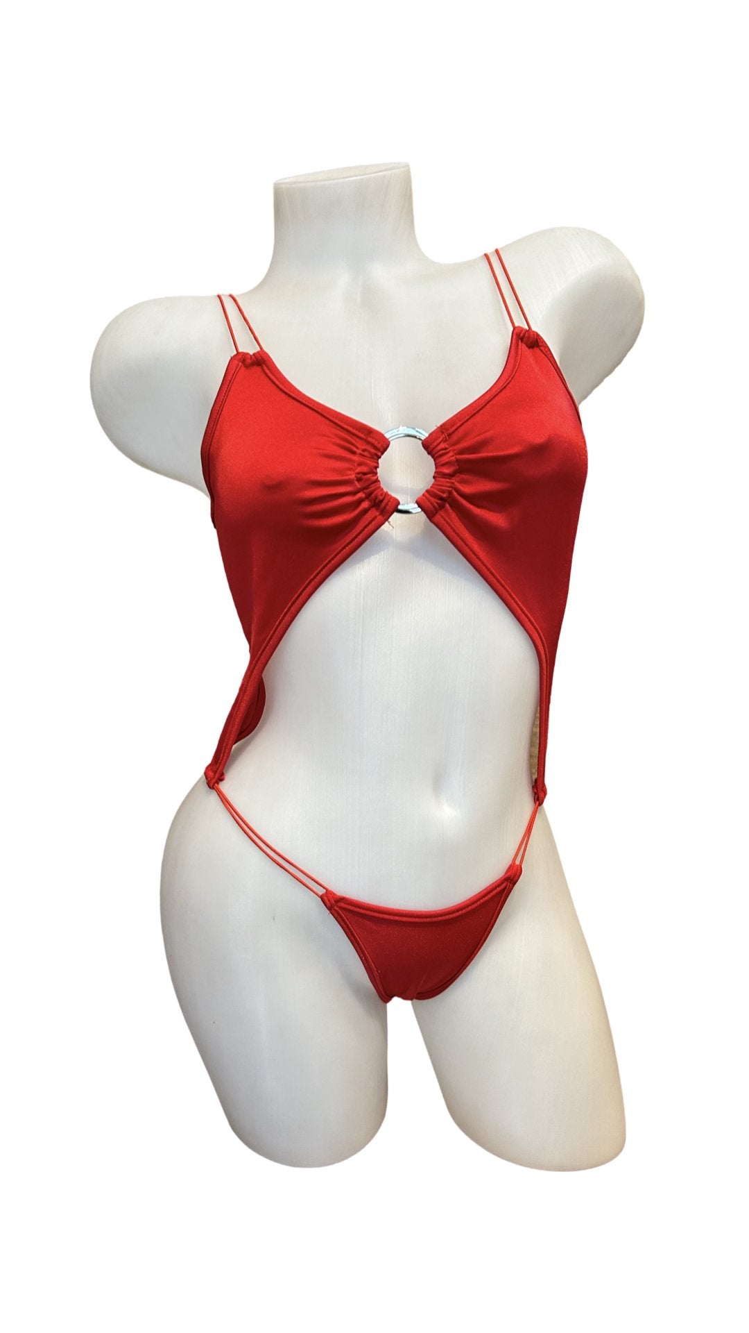 Elastic Cord O-Ring Bodysuit Red - Model Express VancouverLingerie