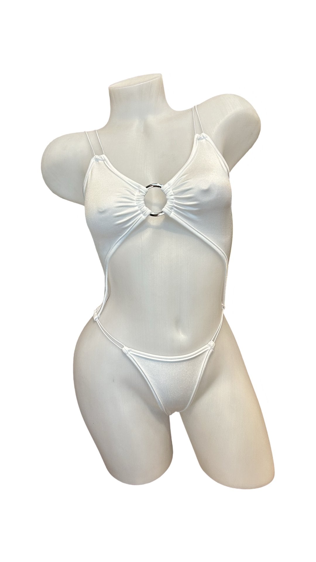 Elastic Cord O-Ring Bodysuit White - Model Express VancouverLingerie