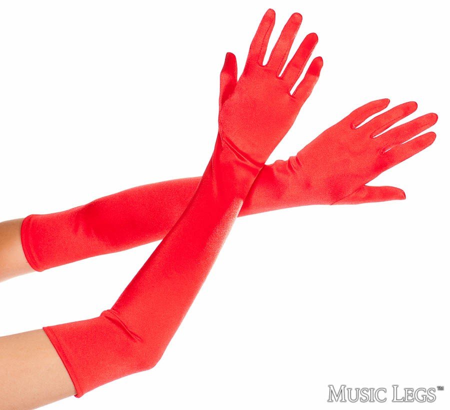 Elbow Length Satin Gloves Red - Model Express VancouverAccessories