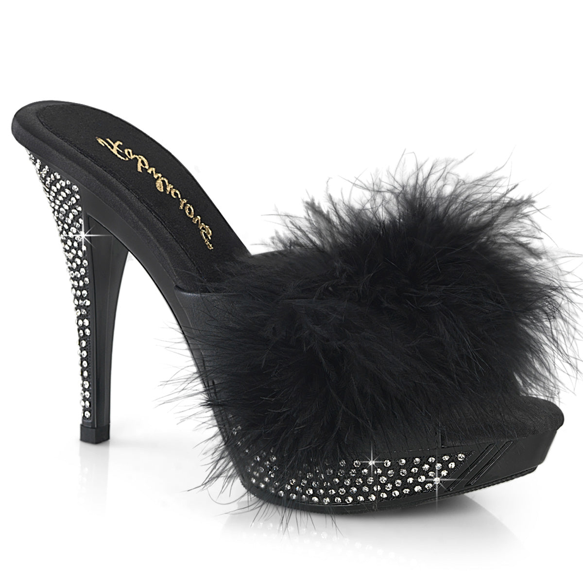 Fabulicious Elegant-401F - Blk Marabou-Faux Leather/Blk