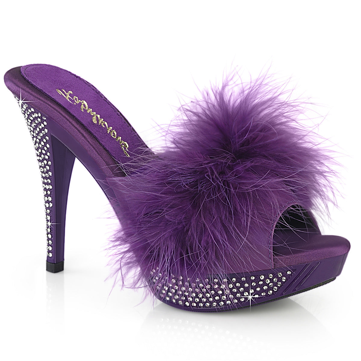 Fabulicious Elegant-401F - Purple Marabou-Faux Leather/Purple