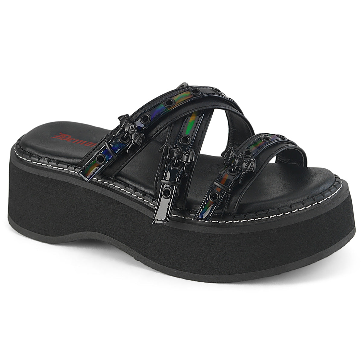 Demonia Emily-07 - Blk Vegan Leather-Holo Pat