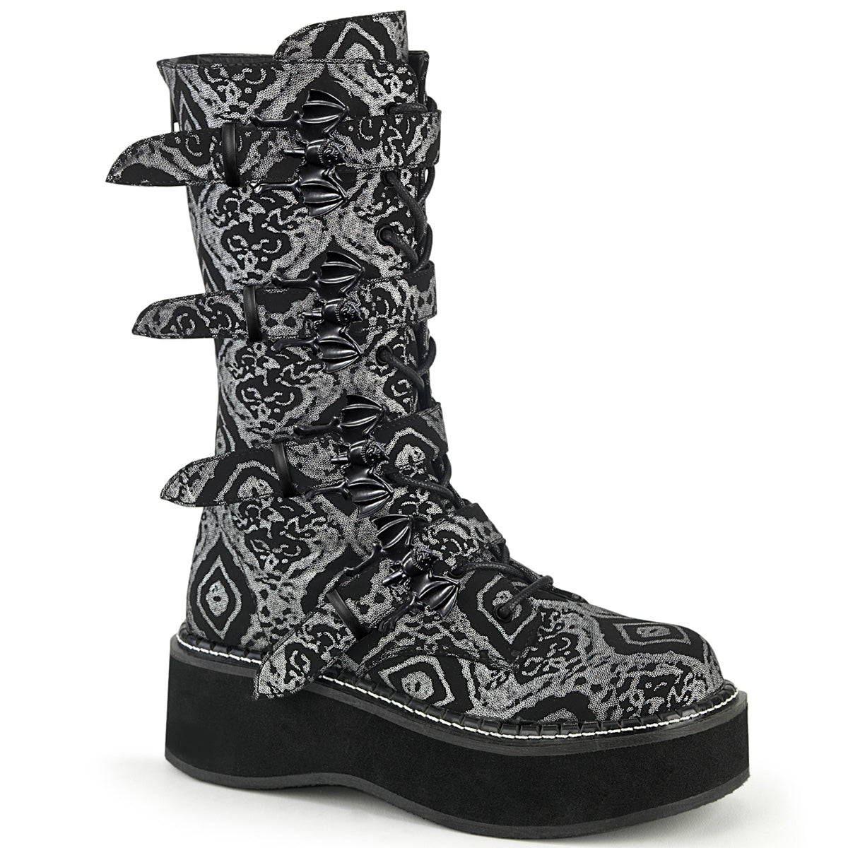 Demonia Emily-322 - Blk-Silver Faux Nubuck Leather