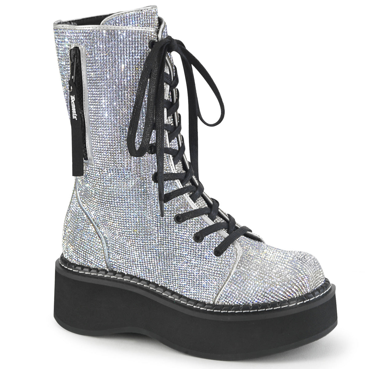 Demonia Emily-362 - Silver Vegan Leather-Rhinstone