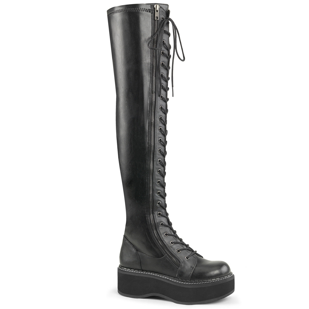 Demonia Emily-375 - Blk Str Vegan Leather