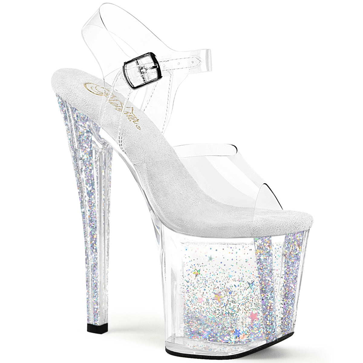 Pleasers Enchant-708Aqua-04 - Clr/Clr-Slv Multi Glitter