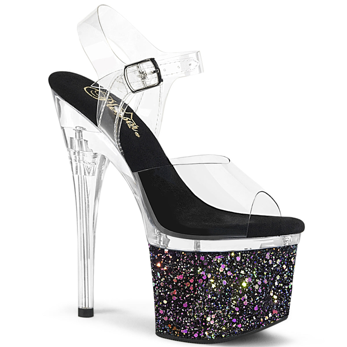 Pleasers Esteem-708Lg - Clr/Clr-Blk Multi Glitter