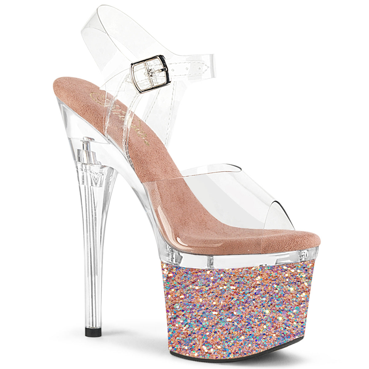Pleasers Esteem-708Lg - Clr/Clr-Rose Gold Glitter