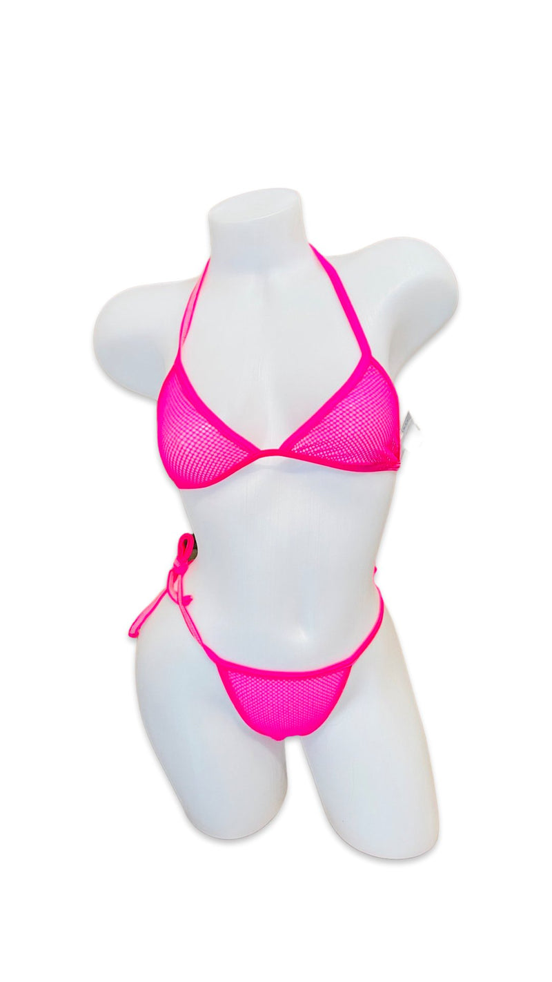 Fishnet Bikini Set - Neon Pink - Model Express VancouverBikini