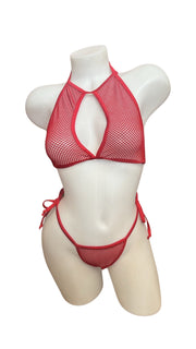 Fishnet Keyhole Bikini Set - Red - Model Express VancouverBikini