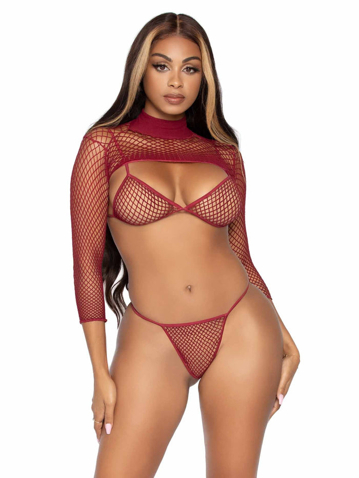 Fishnet Top And Thong Red - Model Express VancouverLingerie