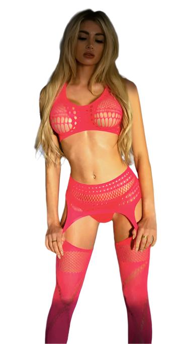 Fishnet Two Piece Bodystocking Pink - Model Express VancouverLingerie
