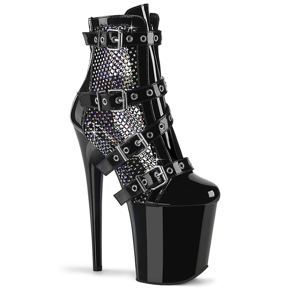 Pleasers Flamingo-1013Rm - Blk Pat-RS Mesh/Blk