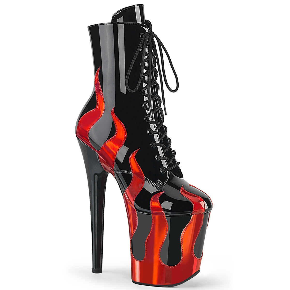 Pleasers Flamingo-1020Flm - Blk Pat-Red Metallic Pu/Blk-Red Metallic Pu