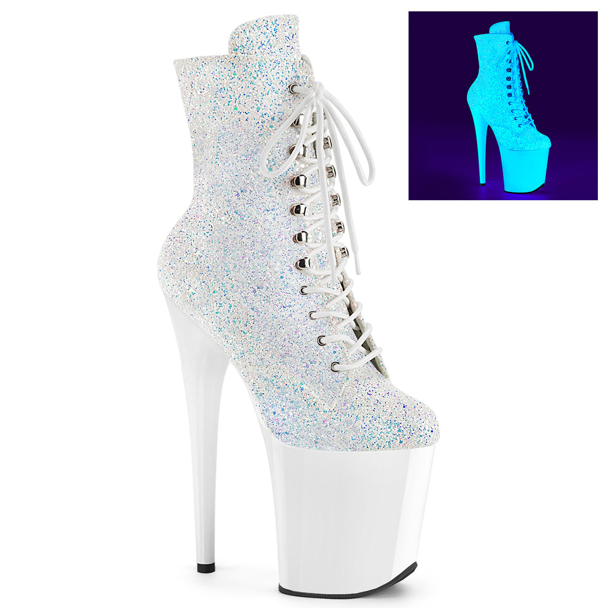 Pleasers Flamingo-1020Lg - Neon Wht Multi Glitter/Neon Wht