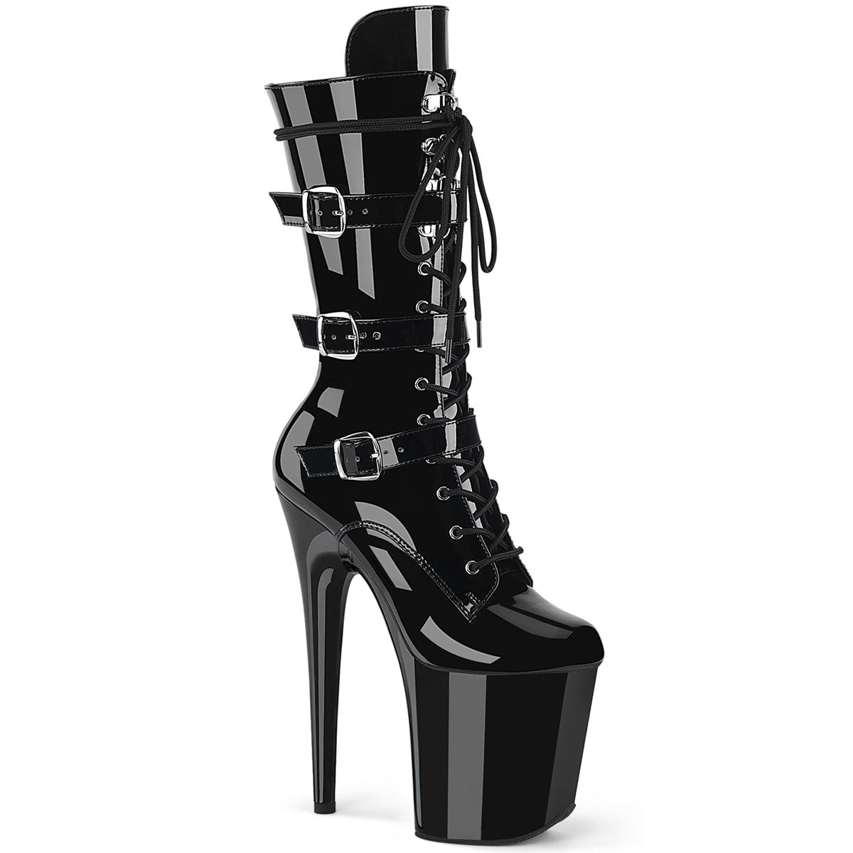 Pleasers Flamingo-1053 - Blk Pat/Blk