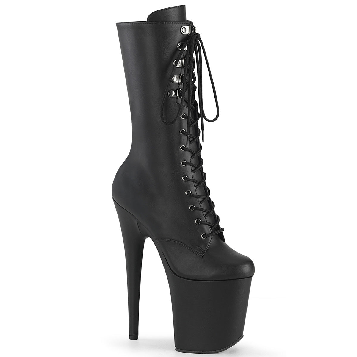 Pleasers Flamingo-1054 - Blk Faux Leather/Blk Matte