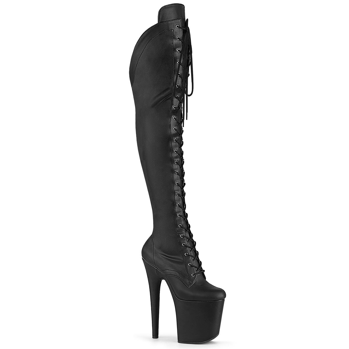 Pleasers Flamingo-3014 - Blk Str. Faux Leather/Blk Matte