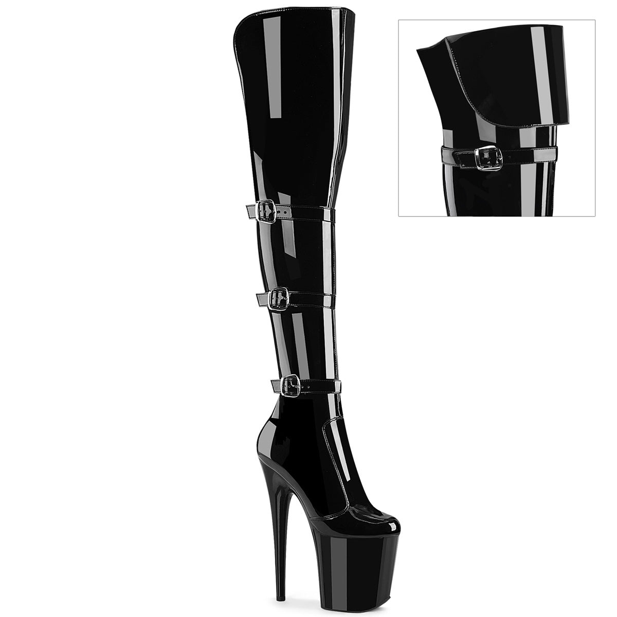 Pleasers Flamingo-3018 - Blk Str. Pat/Blk