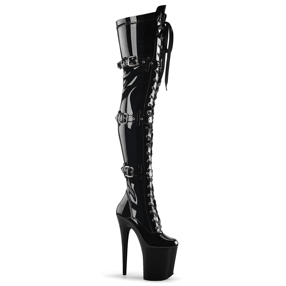 Pleasers Flamingo-3028 - Blk Str Pat/Blk