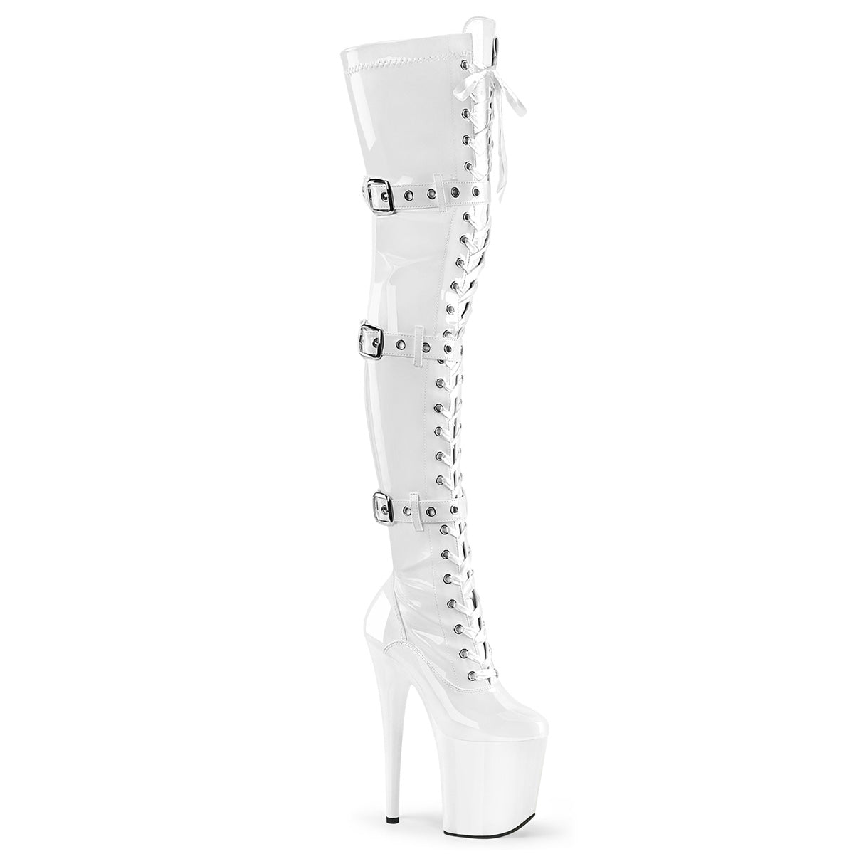 Pleasers Flamingo-3028 - Wht Str. Pat/Wht