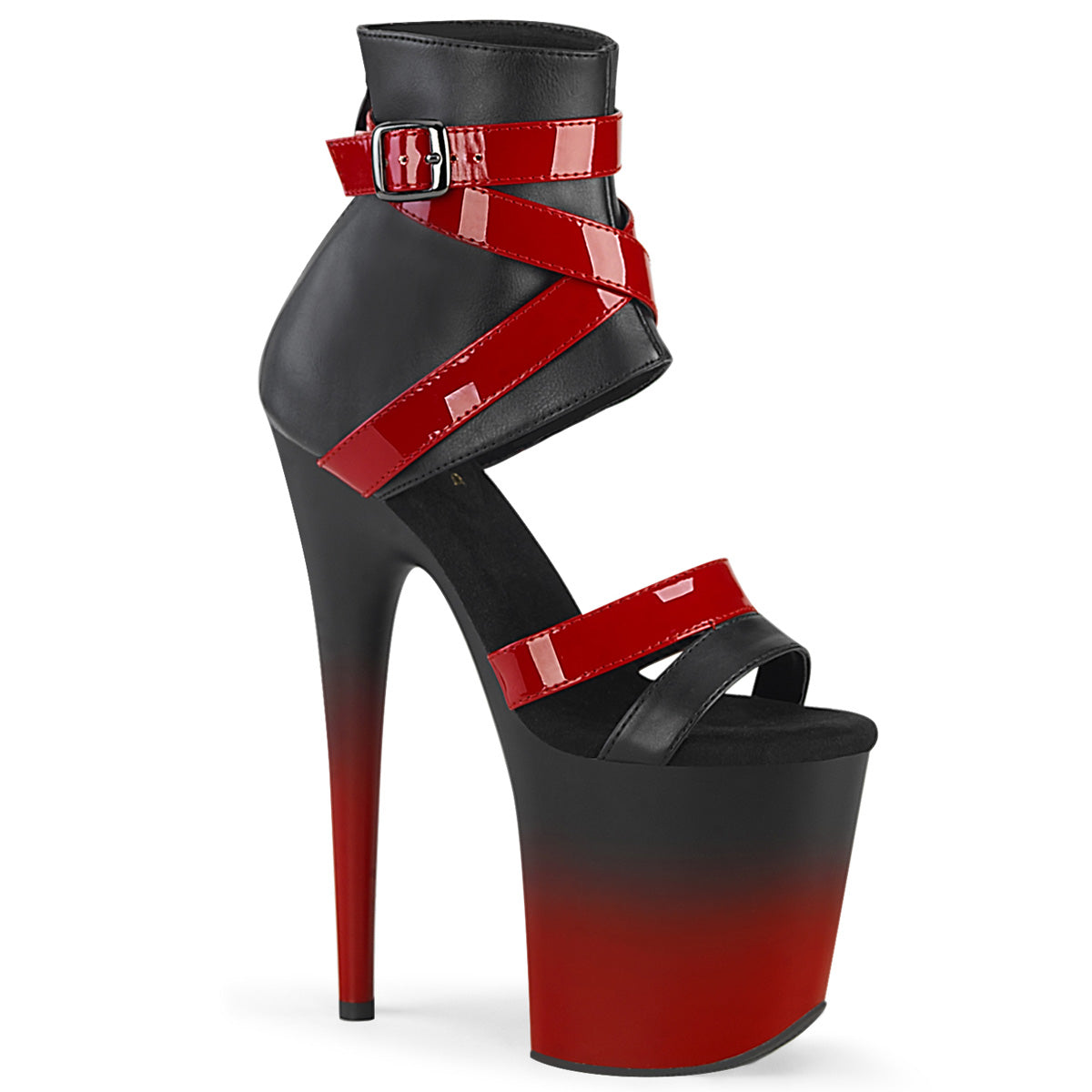 Pleasers Flamingo-800-15 - Blk Faux Leather-Red Pat/Blk-Red Matte
