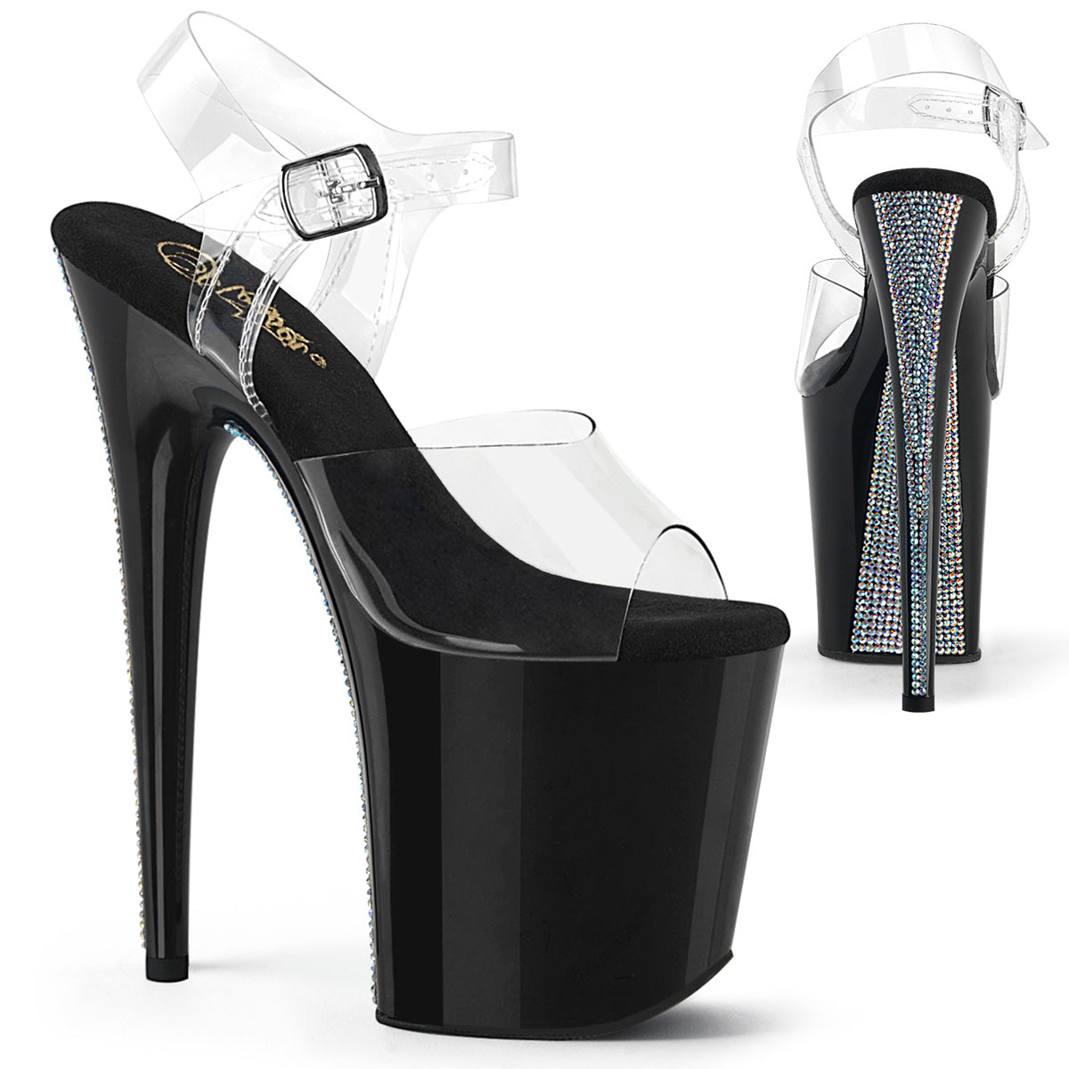 Pleasers Flamingo-808Crs-2 - Clr/Blk-Slv RS
