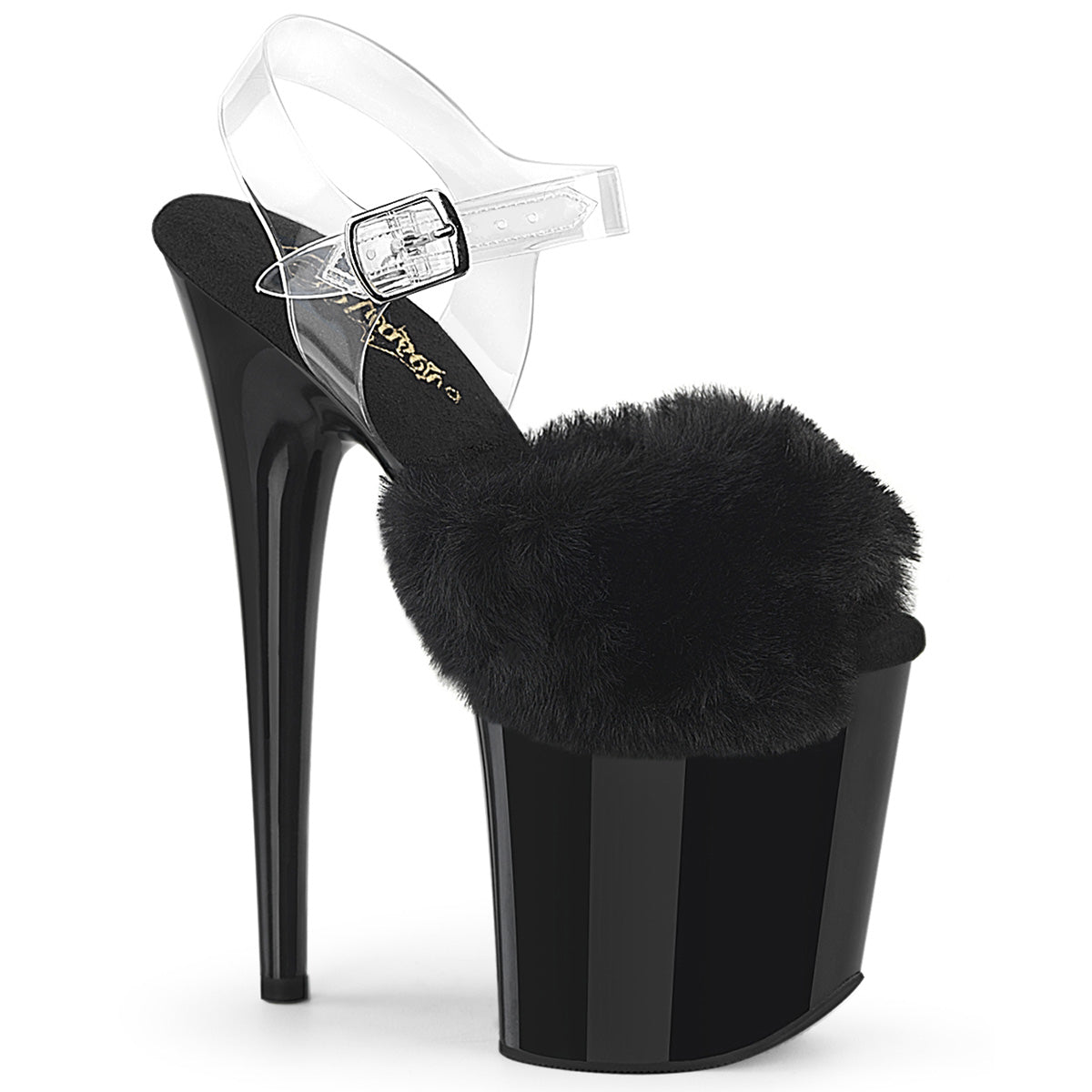 Pleasers Flamingo-808Fur - Blk Faux Fur-Clr TPU/Blk