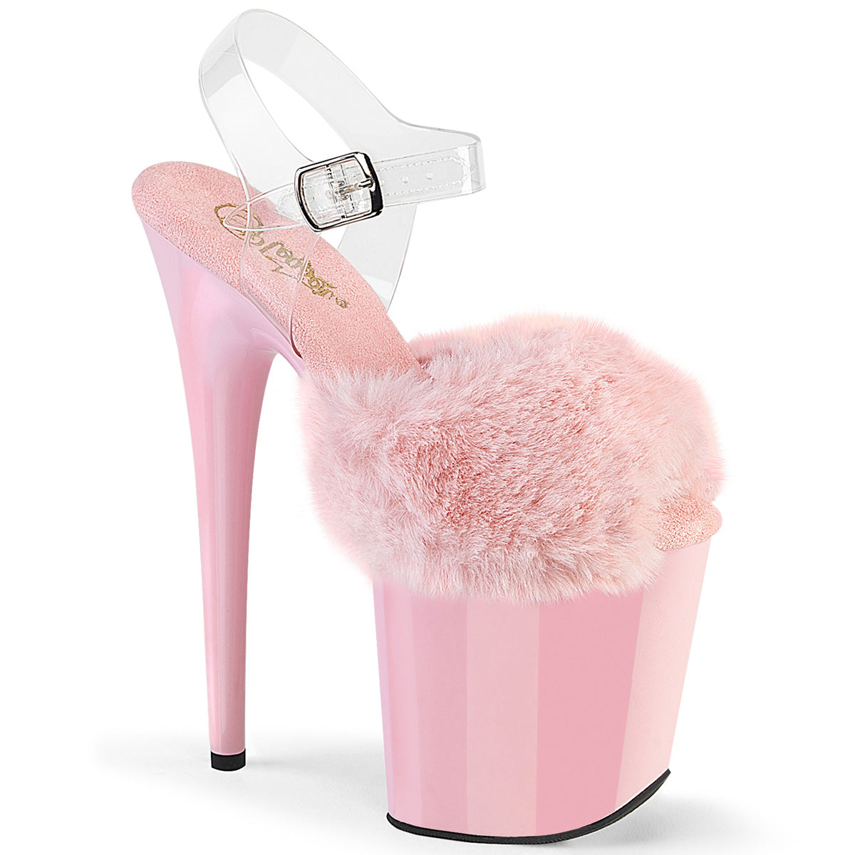 Pleasers Flamingo-808Fur - B. Pink Faux Fur-Clr TPU/B. Pink