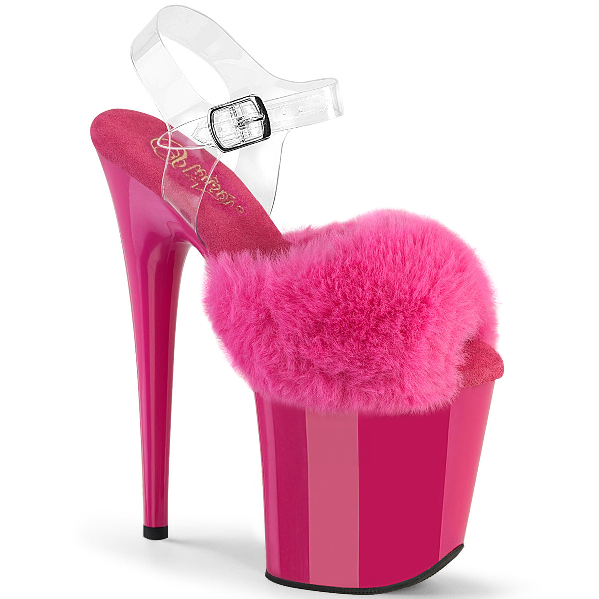 Pleasers Flamingo-808Fur - Fuchsia Faux Fur-Clr TPU/Fuchsia