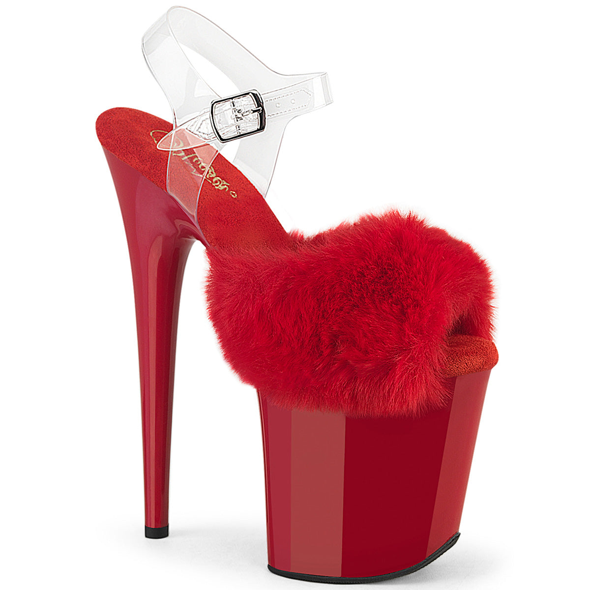 Pleasers Flamingo-808Fur - Red Faux Fur-Clr TPU/Red