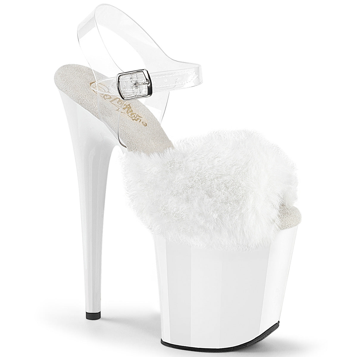 Pleasers Flamingo-808Fur - Wht Faux Fur-Clr TPU/Wht