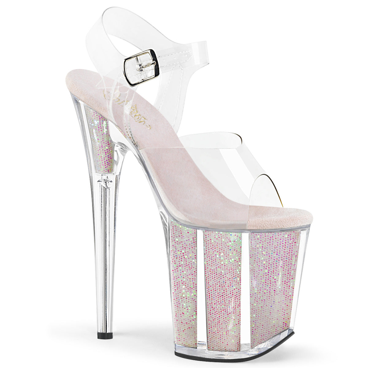 Pleasers Flamingo-808G - Clr/Opal Glitter Inserts