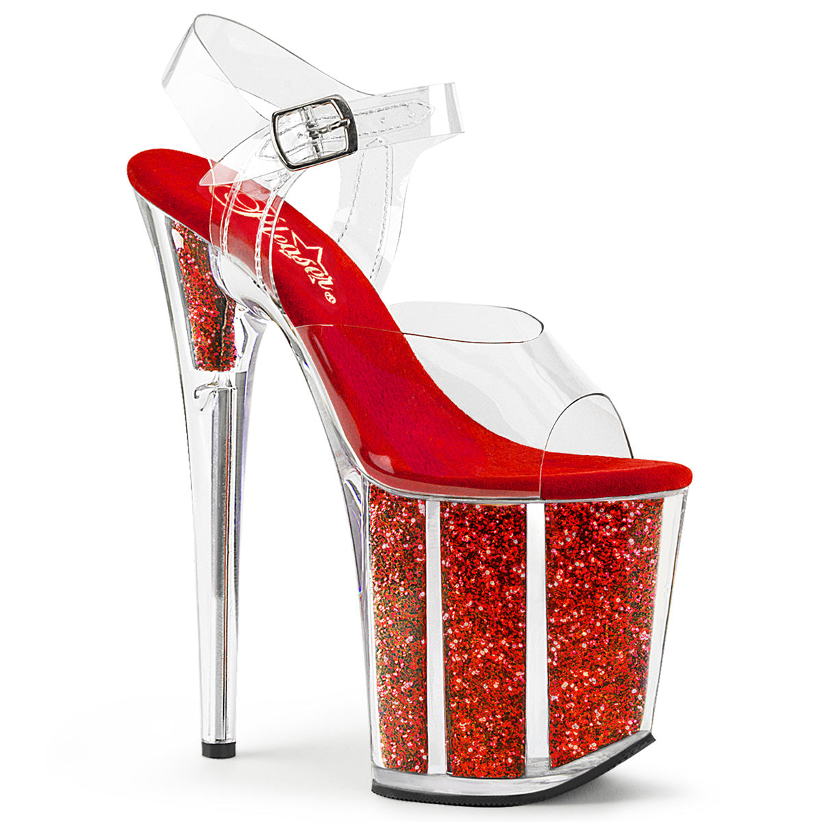 Pleasers Flamingo-808G - Clr/Red Glitter
