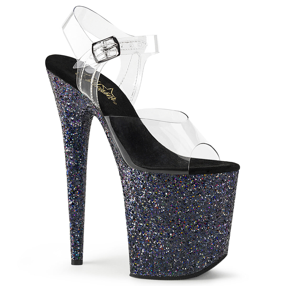 Pleasers Flamingo-808Lg - Clr/Blk Multi Glitter
