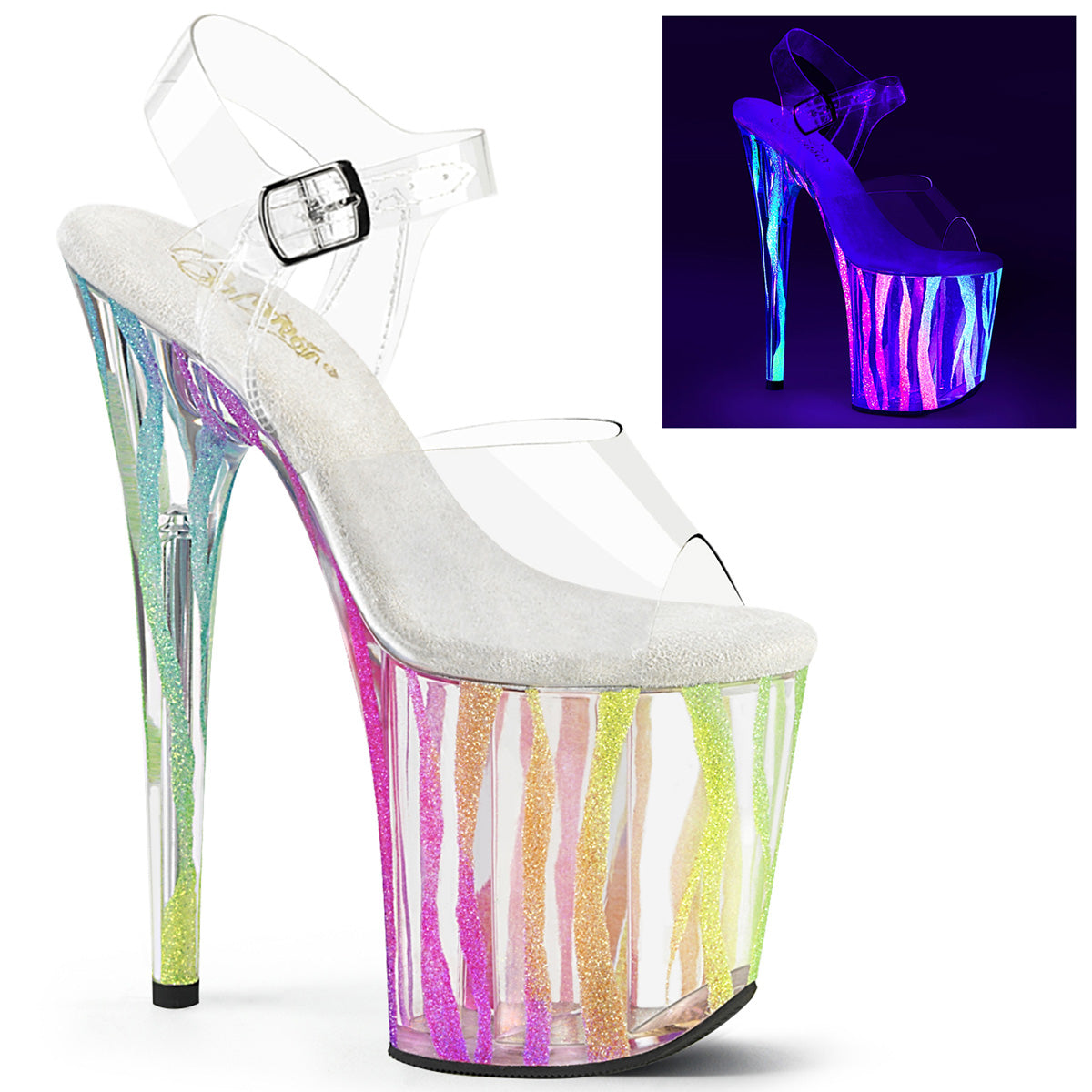 Pleasers Flamingo-808Rg-03 - Clr/Rainbow Glitter
