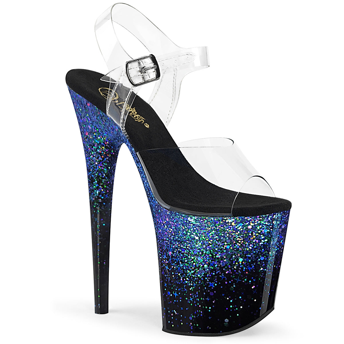 Pleasers Flamingo-808Ss - Clr/Blk-Blue Multi Glitter