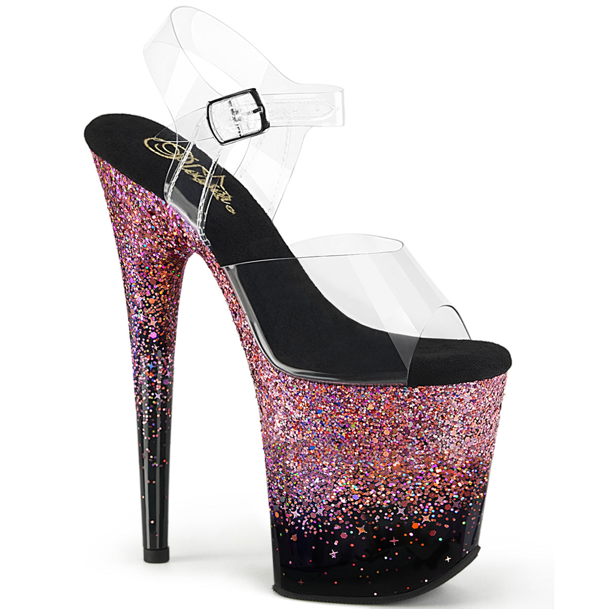 Pleasers Flamingo-808Ss - Clr/Blk-Pink Multi Glitter