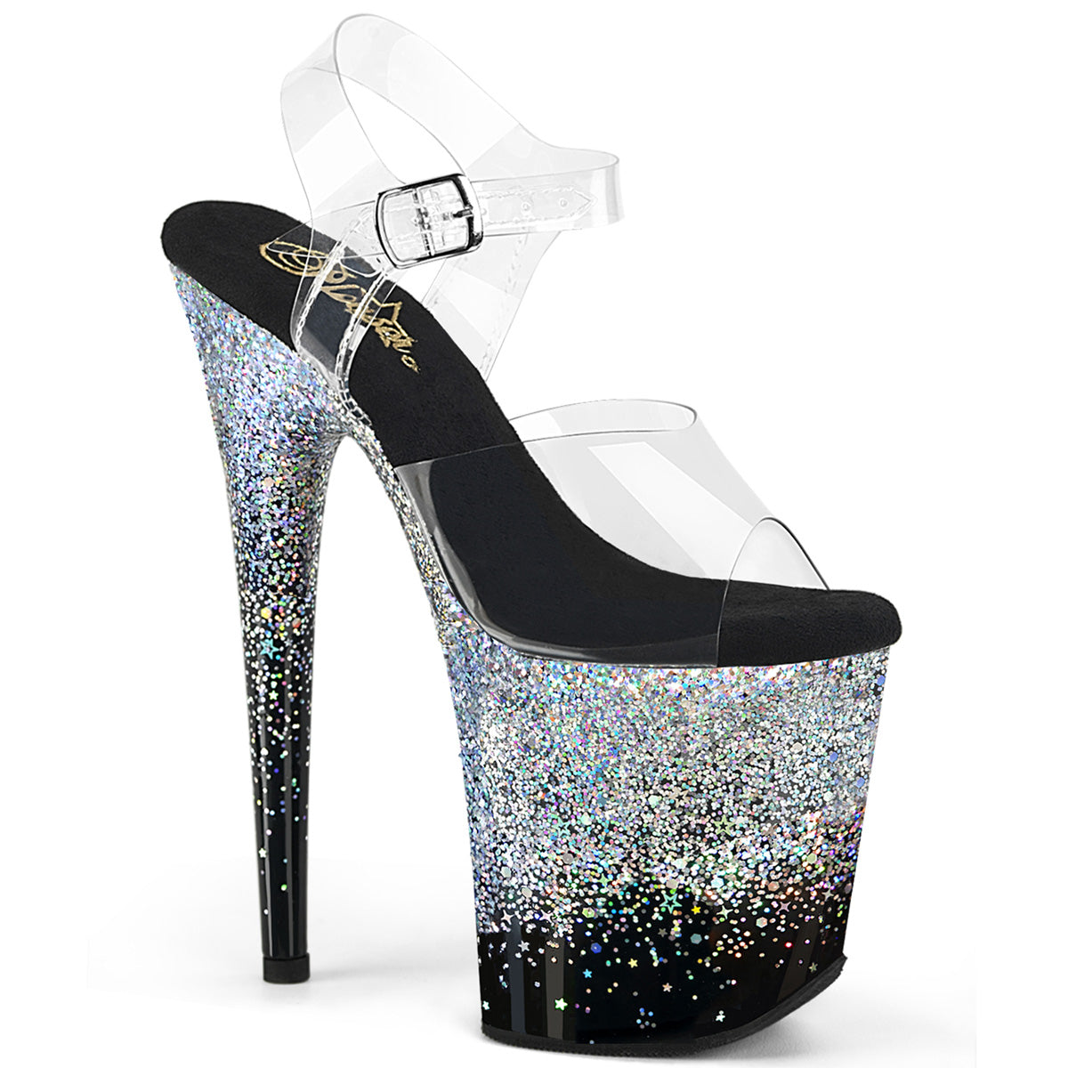 Pleasers Flamingo-808Ss - Clr/Blk-Slv Multi Glitter