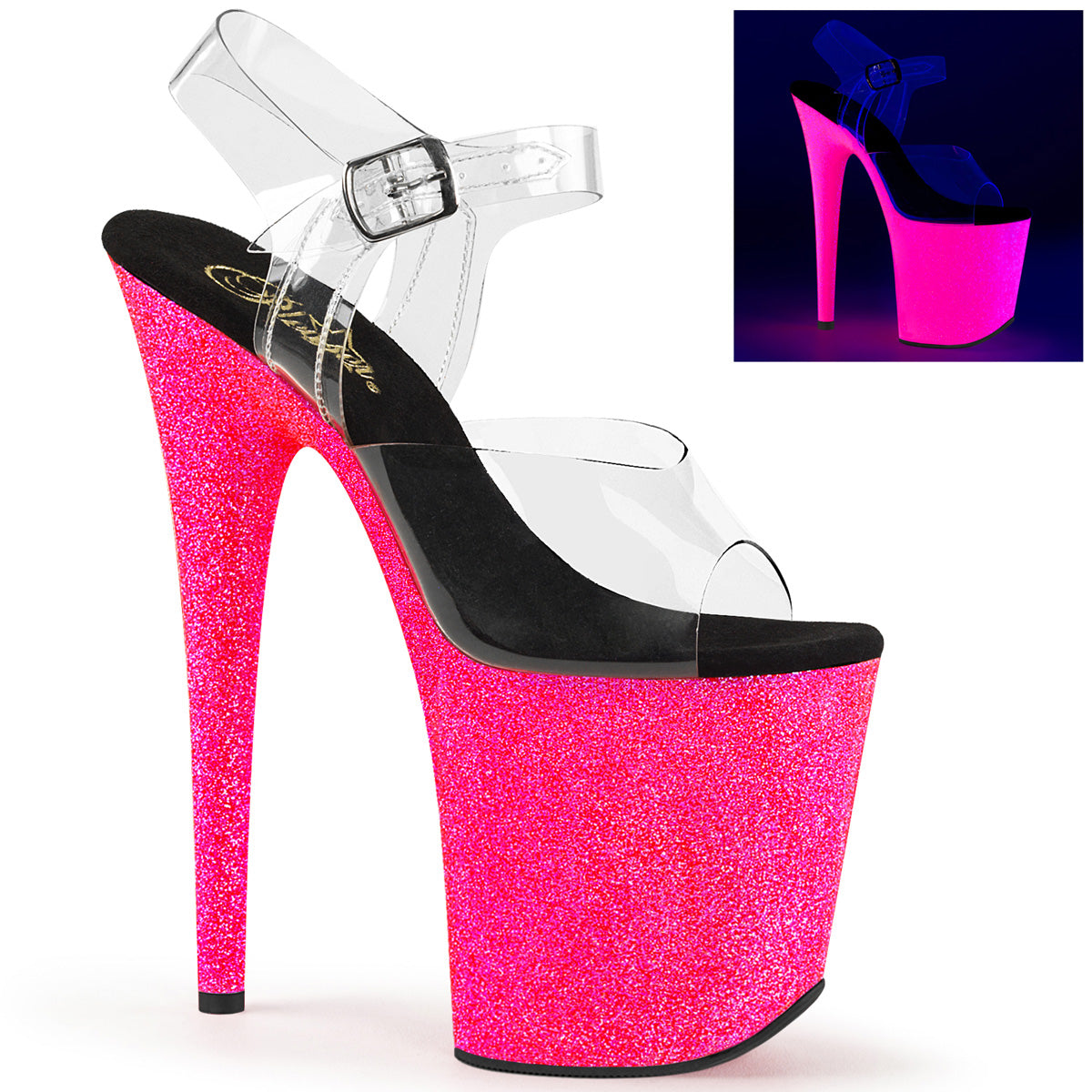 Pleasers Flamingo-808Uvg - Clr/Neon H. Pink Glitter