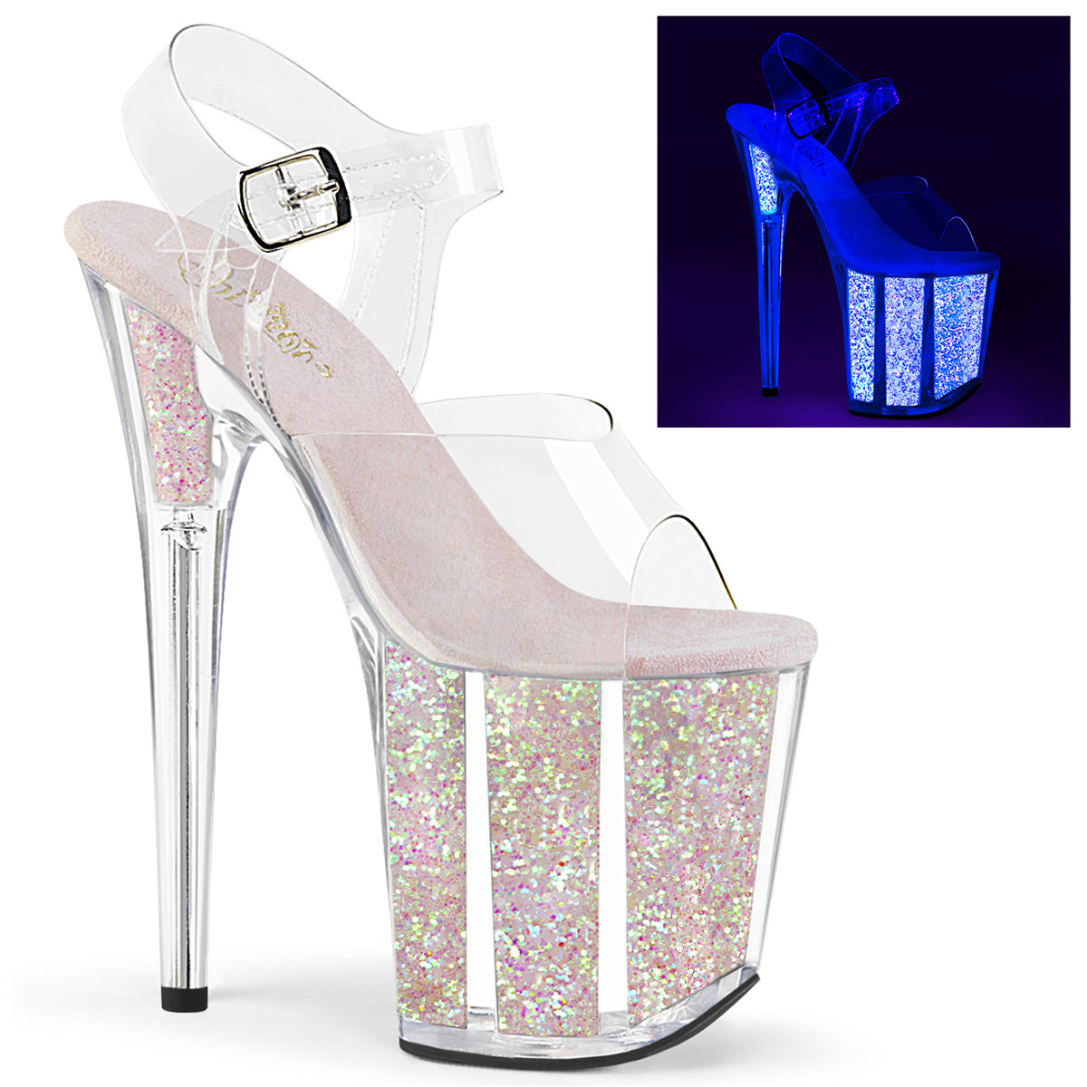 Pleasers Flamingo-808Uvg - Clr/Neon Opal Glitter
