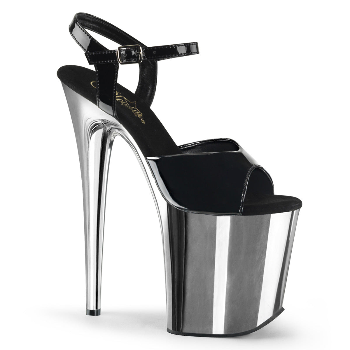 Pleasers Flamingo-809 - Blk Pat/Slv Chrome