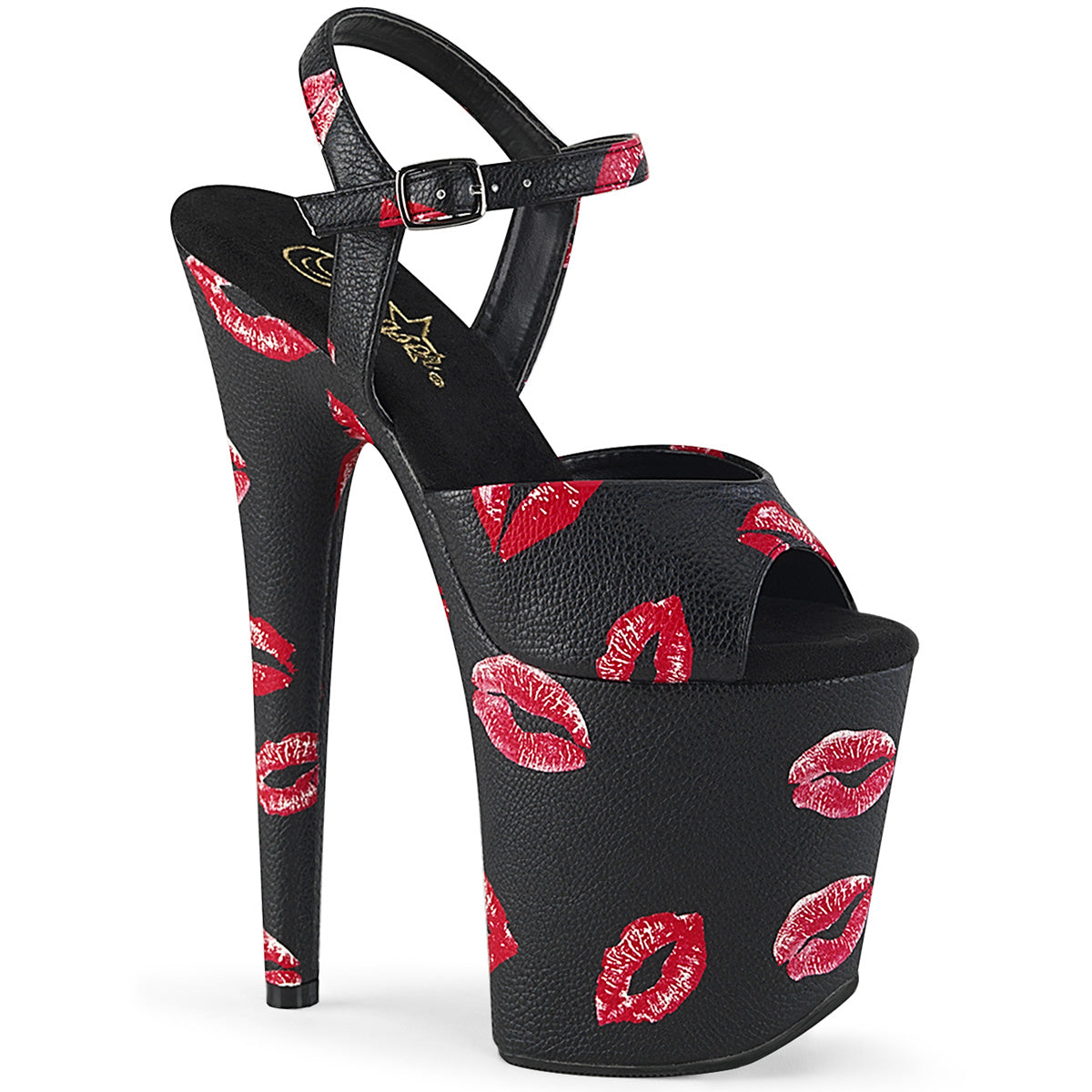 Pleasers Flamingo-809Kisses - Blk Faux Leather/Blk Faux Leather