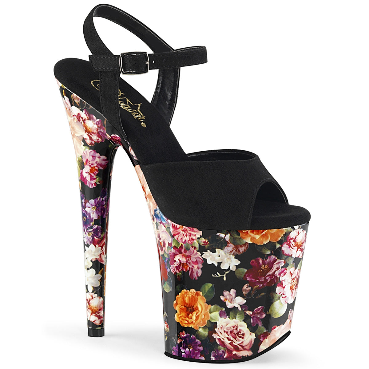 Pleasers Flamingo-809Wr - Blk Faux Suede/Flower Print Wrapped