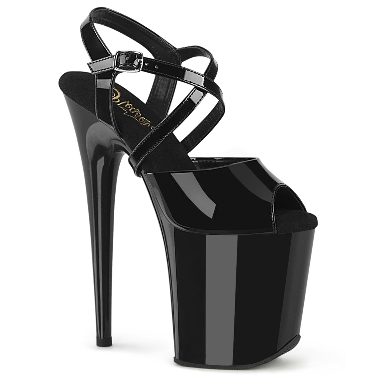 Pleasers Flamingo-824 - Blk Pat/Blk