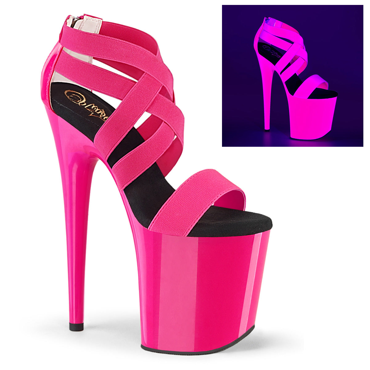 Pleasers Flamingo-869Uv - Neon H. Pink Elastic Band-Pat/Neon H. Pink