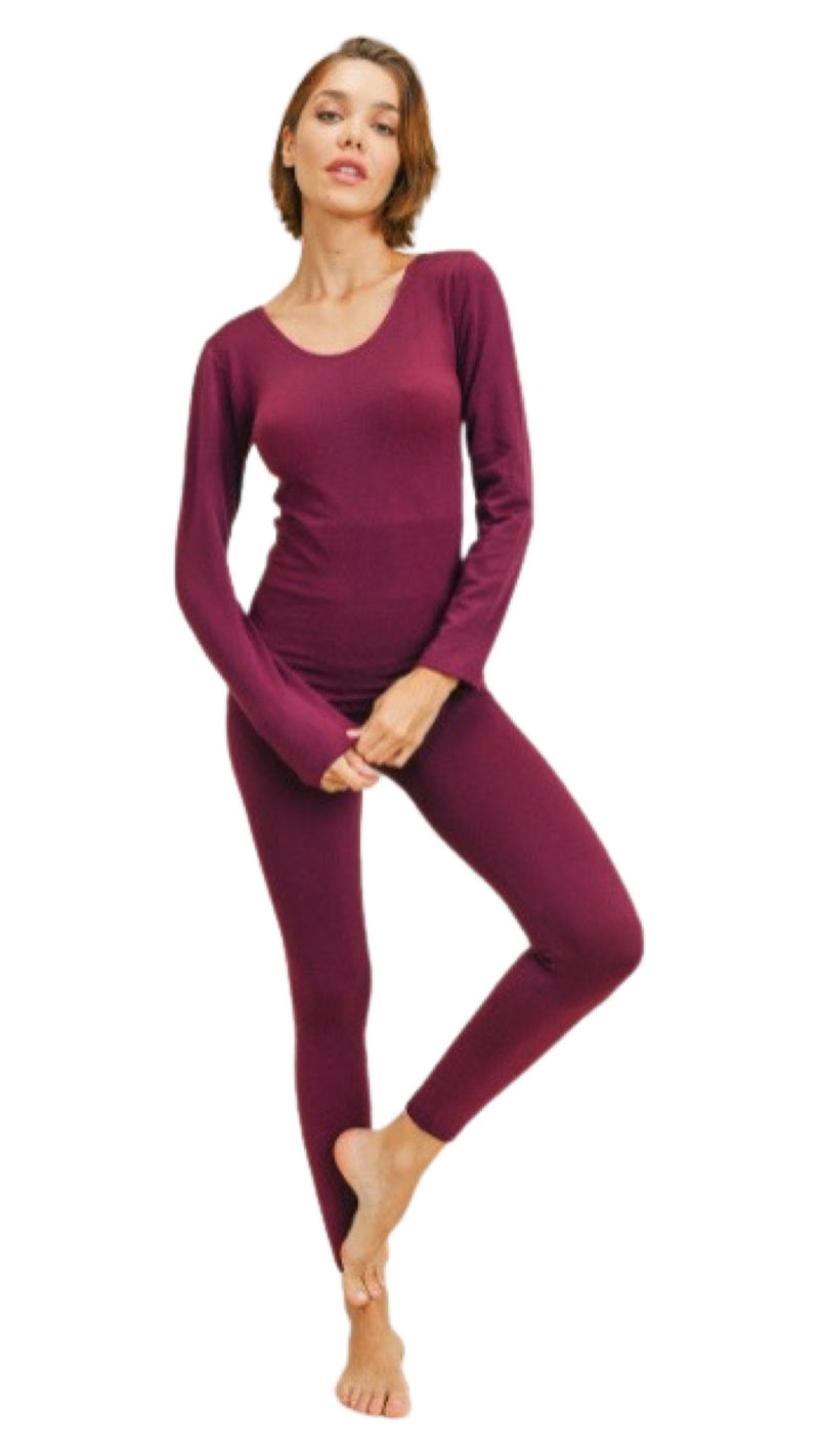 Fleece Lined Seamless Top and Leggings Burgundy - Model Express Vancouver
